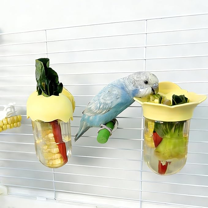 7 PCS Bird Cage Feeder for Vegetable Millet Holder Cage Accessories with Parrot Fruit Forks for Budgie Cockatiel Lovebirds Parrot