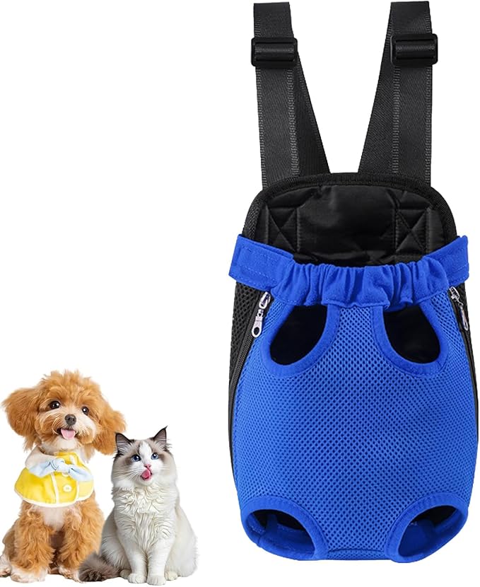 Dog Carrier Backpack, Adjustable Puppy Front Carrier Backpack, Ventilated Dog Chest Carrier for Hiking Camping Travel, Sling Bag for Small Medium Dog Cat Rabbit Puppies, Suit 9-13 lbs (Blue, L)