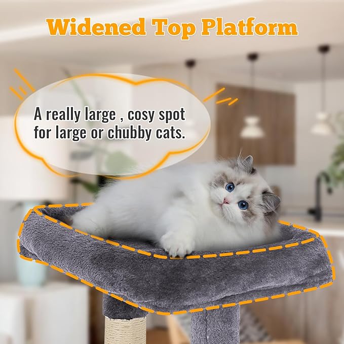 FDW | 37.8" Cat Tree Tower | Light Gray | Multi-Level Indoor Activity Center with Sisal Scratching Posts, Condos, Plush Perches, Hanging Cat Toys | Sturdy, Easy to Assemble | for Kittens & Adult Cats