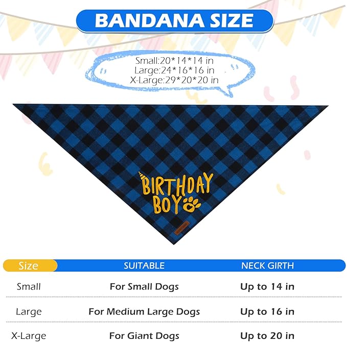 EXPAWLORER Dog Birthday Party Supplies - Dog Birthday Bandana Scarf and Party Hat with Numbers Boy Girl Pet Bow Tie, Cute Outfit for Small Medium Large Dogs (Large)