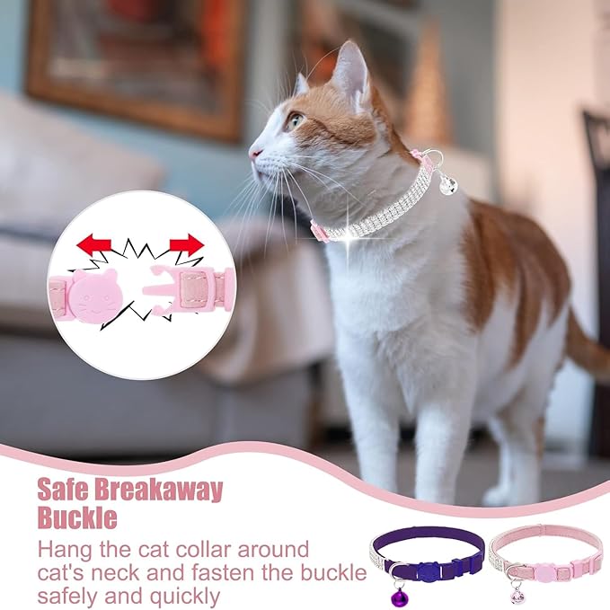 EXPAWLORER Soft Velvet Safe Cat Collars for Girl Cats - Rhinestones Bling Diamante Adjustable Collars Breakaway- Chirstmas Cat Clollar Gifts with Bells for Boy Cats Kitty and Small Dogs