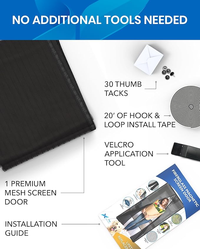Flux Phenom Upgraded Magnetic Screen Door - Bugs Out, Breeze in - 9min Install Auto-Sealing Heavy Duty Double Stitched Mesh, 52 Magnets, Hands Free Patio Doors Net, Pet & Kid Friendly, 38 x 82 Inch