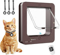 Smart Cat Door with 3 Collar Sensor, RFID Cat Door Collar Activated with Remote Control, 4 Way Locking Cat Flap Automatic Pet Door (Brown)