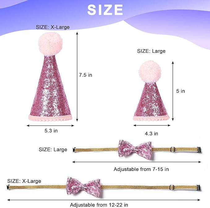 Dog Birthday Party Supplies Decorations with Dog Bandanas/Birthday Hat/Bow Tie Collar with 0-8 Numbers, for Medium Small Dogs Pets (Large, Pink)