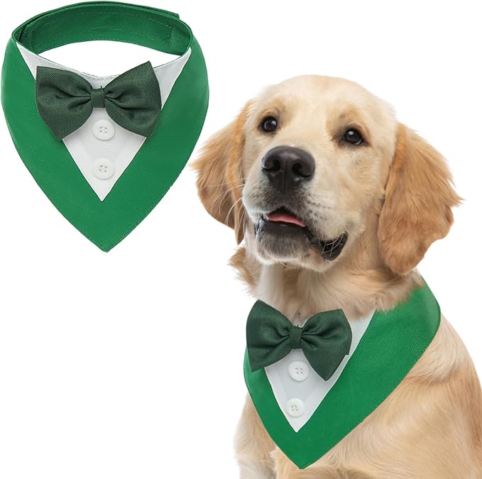 FUAMEY Dog Tuxedo St.Patrick's for Large Dogs,Dog Formal Suit Dogs Attire Pet Bow Tie Puppy Party Costumes Cat Tux Outfits Pets Bandana Cosplay Adjustable Bowties St.Patrick's Day Green XL