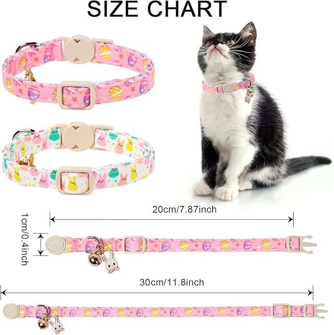 Cat Collar,2Pack Easter Day Cat Collars Cute Breakaway Kitty Collars,Spring Pink Easter Eggs Cat Collar with Bell, Cute Bunny Kitten Collars with Safety Buckle for Girl & Boy Cats