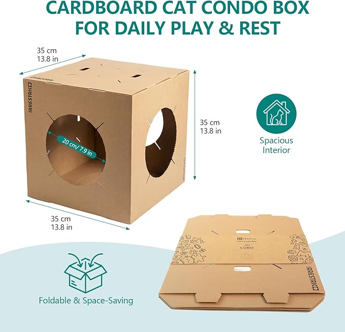 Modular Cardboard Cat Condo System, Semi-Enclosed Cube Module with Side Openings, Foldable Stackable DIY Cat House for Indoor Cats
