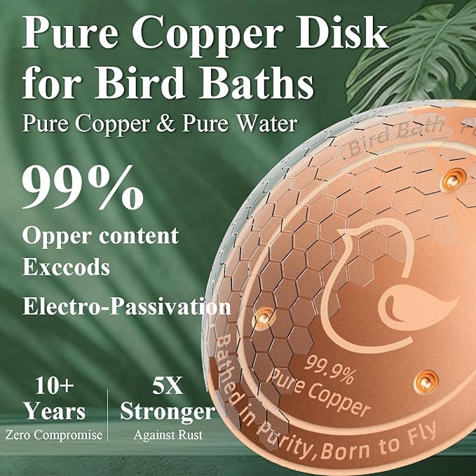 Bird Bath Copper Disk, 4.2" Large Surface Area, Covers 20% More Water Than Standard, Safe & Clean Birdbaths All Year Round, Fits Most Backyard Birdbaths