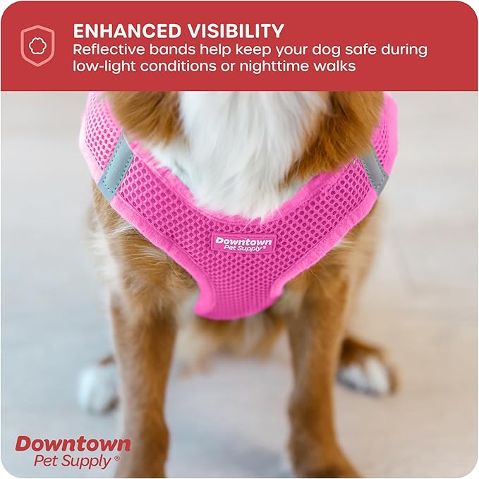 Downtown Pet Supply Step-in Dog Harness – No Pull, Adjustable Padded Mesh with Reflective Trim, Secure Buckle Strap – Comfortable & Breathable Small Dog Harness, Large, Pink