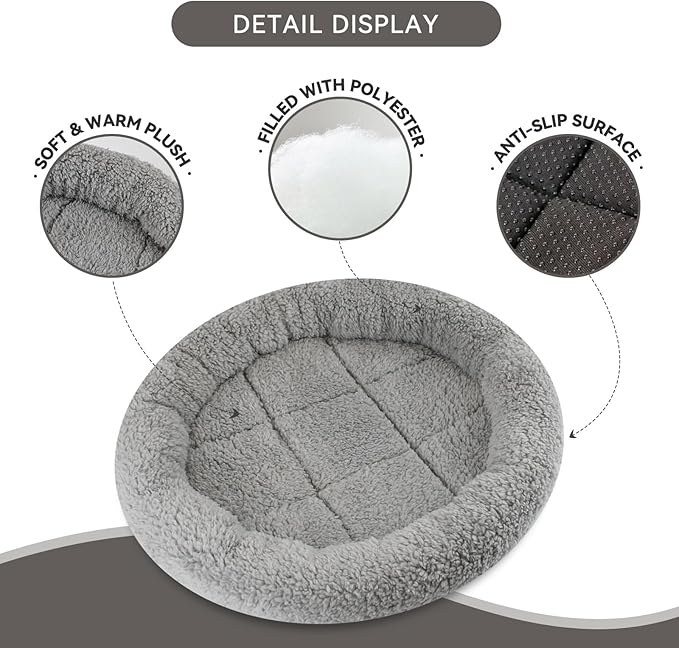 Enjoying Plush Cat Bed Mat, 15.75" Round, Self Warming Dog Bed with Pillow, Puppy Kitty Relying/Curling Sleep Cushion, Warm Bed for Small to Medium Dogs Cats Rabbits, Antiskid Bottom, Medium