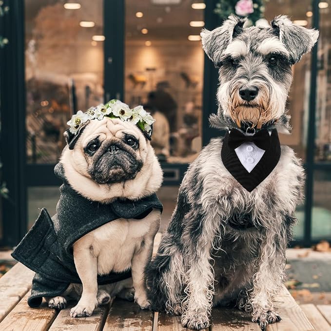 Tuxedo Bandana, Adjustable Pet Collar With Bow for Small, Medium and Large Dogs, Formal Wedding Clothing, Birthday Gifts