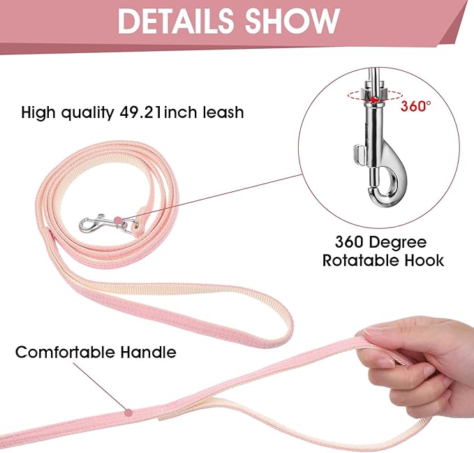 TIESOME Cat Harness and Leash Set, Adjustable Gradient Kitten Harness Escape Proof Harness with Leash for Kitty Outdoor Walking (Ribbon Bear Pink)