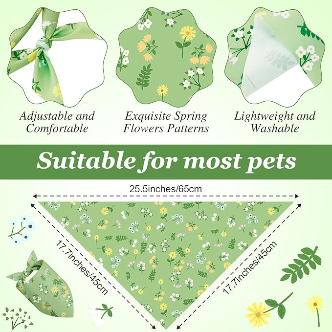 Abbylike 50 Pieces Spring Dog Bandanas Bulk Flower Daisy Sunflower Dog Bandanas for Pets Triangle Kerchief Scarf Bibs for Spring Pets Dogs Party Costume Accessories, 25 Styles (25.6 x 17.7 x 17.7)