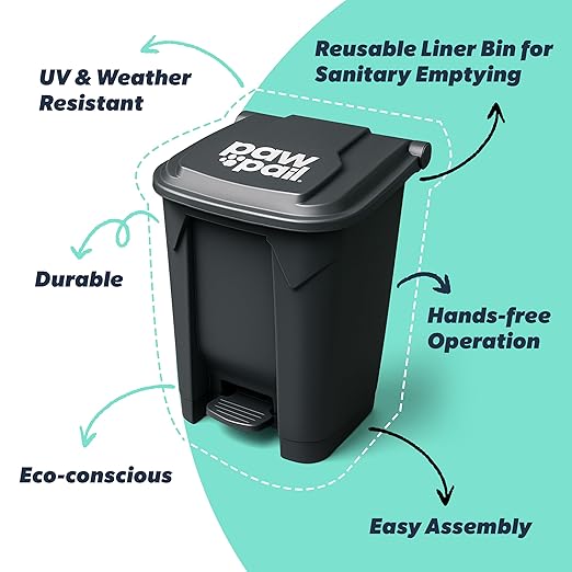 PawPail Essential Pet Waste Station, Outdoor Dog Poop Trash Can with Step-On Lid, Square Plastic Dog Waste Station, Black, 41 lb. Capacity