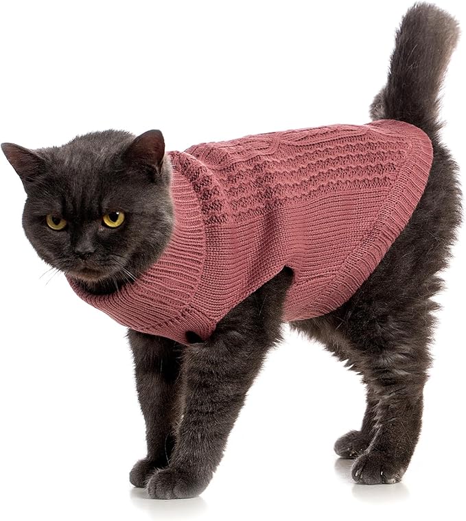 Stretchy Cat Sweater - 17 Colors & 6 Sizes | Snug Winter-Ready Knit for Boy/Girl Cats & Kittens(Maple Leaf Red, Large)