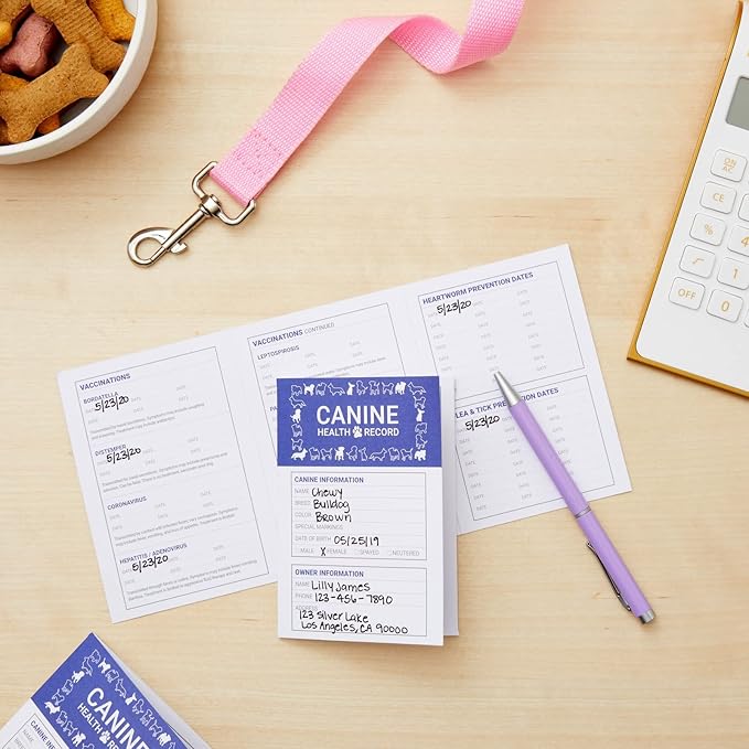 Juvale Puppy Record Card - Compact Portable Puppy Vaccination Record & Ink-Resistant Dog Vaccination Card - Dog Breeding Supplies - Pack of 24, 5 x 3.5 in Folded, White, Paper