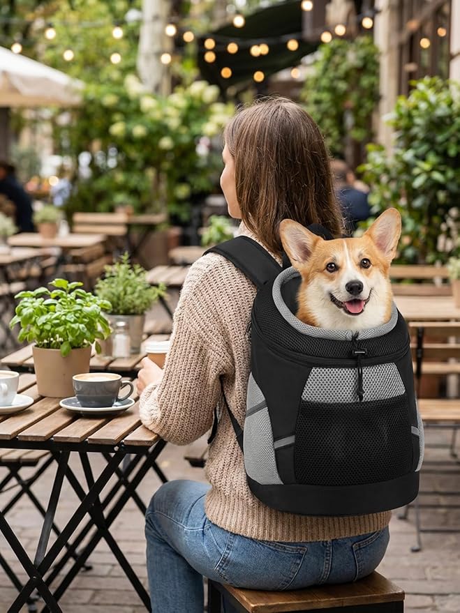 SMONT Dog Backpack Carrier Pet Lightweight Dog Carrier Backpack Small Dog Front Backpack Breathable Dog Carriers for Small Dogs with Safety Belt for Outdoor Hiking Travel Use S (2-7 lbs) Black