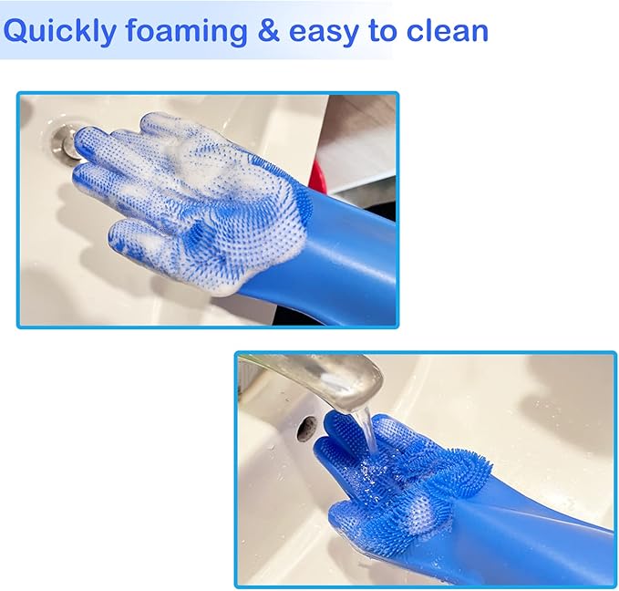 Pet Grooming Gloves, Dog Washing Gloves with High-Density Teeth, Heat Resistant Silicone Cat Hair Remover with Enhanced Five Finger Design, Bathing and Massaging for Dogs and Cats
