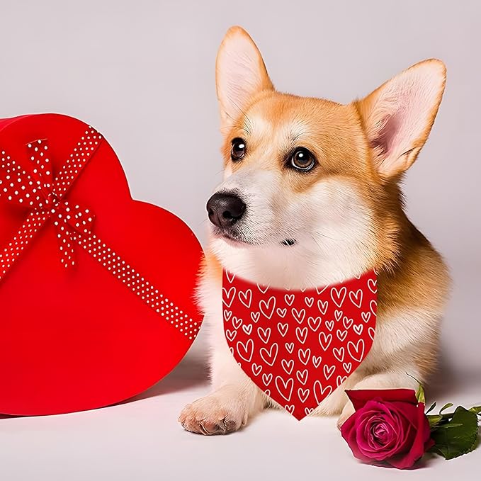 Valentines Dog Bandanas, 2 Pack Mother's Day Triangle Dog Bandanas, Reversible Love and Heart Pet Scarf, Premium Durable Fabric, Boys and Girls, Holiday Bandana for Large and Extra Large Dogs