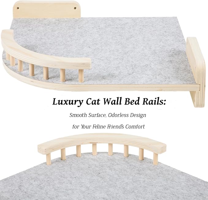 Large Cat Shelves with 3 Steps, Wall Mounted Cat Climbing Shelf with Plush Covered Bed, for Indoor Cats (Wood)
