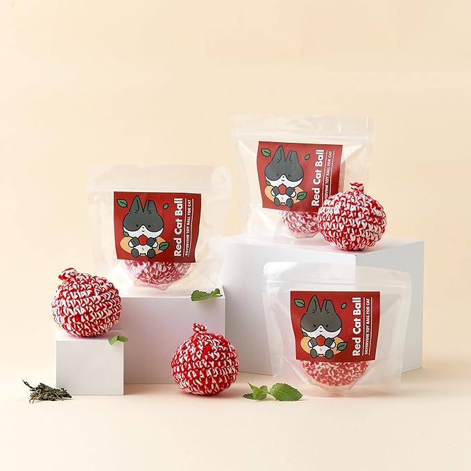 JAYU PET Red Cat Ball [W/O Bell Version] - Handmade Silvervine Cat Toy with Catnip, Interactive Matatabi Ball for Indoor Cats & Kittens, Feline Play Toy & Gift (2.7 inch)