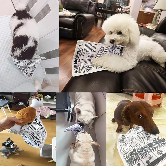 3 Pack Dog Squeaky Toys Crinkle Paper Dog Toys Non Shredding Washable Interactive Crinkly Newspaper No Stuffing Dog Chew Toy for Puppy Puppies Small Doggie Poodle Teddy Terrier Dogs Tearing