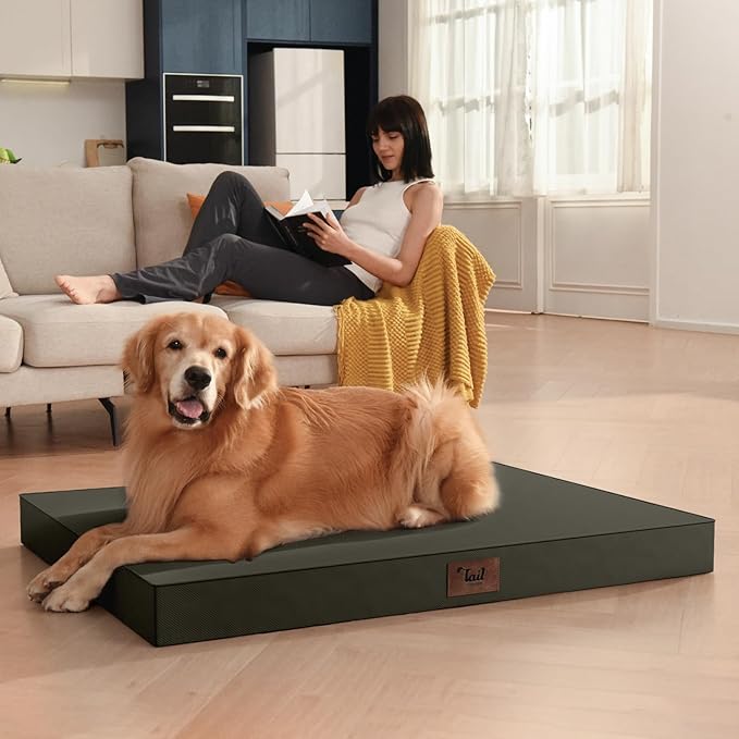 Outdoor Waterproof Dog Bed, Big Dog Bed for Large Size Dogs, Orthopedic Egg Crate Foam Pet Bed with Washable Removable Oxford Cover, 36x27 Inch, Brown