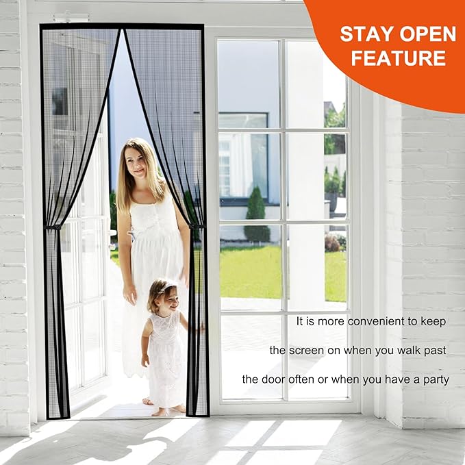 Fiberglass Magnetic Screen Door Fit Door Size 30 x 80 in- Heavy Duty Fiberglass Screen Door Mesh for Interior Door, Patio and Sliding Doors - Door Screen Magnetic Closure Let Fresh Air in