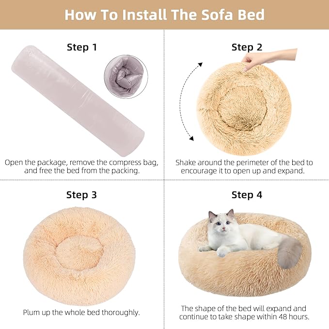 Nisrada Cat Beds for Indoor Cats,20 Inch Dog Bed for Small Melium Large Dogs, Washable-Round Pet Bed for Puppy and Kitten with Slip-Resistant Bottom