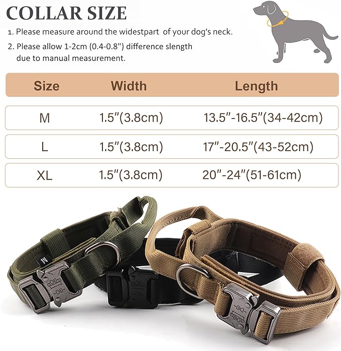 Tactical Dog Collar, Adjustable Military Training Nylon Dog Collar with Control Handle and Heavy Quick-Release Metal Buckle for Small Medium Large Dogs, Red L