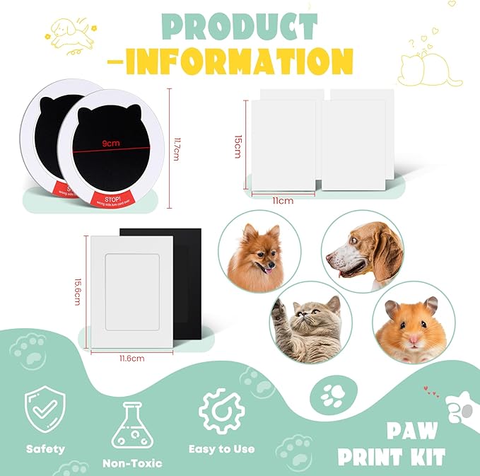 Nabance Inkless Paw Print Kit for Dogs, Cats with 3-Pcs Owl Ink Pad & 2 Paper Frame, Clean Touch Dog Nose & Baby Handprint Kit, Pet Paw Print Impression Kit, Keepsake Gifts for Pet Lovers, New Moms