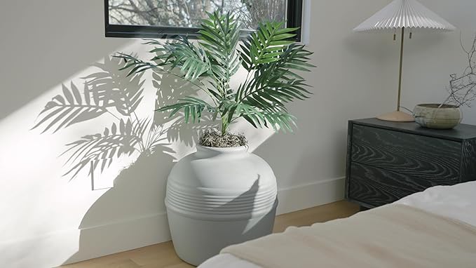 Good Pet Stuff Hidden Litter Box Planter, Decorative Cat Litter Enclosure with Carbon Filter, Artificial Plant, Easy Clean, Indoor Design, Original Round Style, Essentials Kit, Stone Gray
