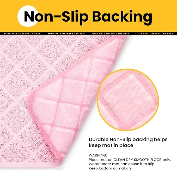 Cat Litter Mat Litter Trapping Mat, 35" x 23" Premium Durable PVC Grid Mesh with Scatter Control, Non-slip, Less Waste Cat Litter Box Mat, Pink
