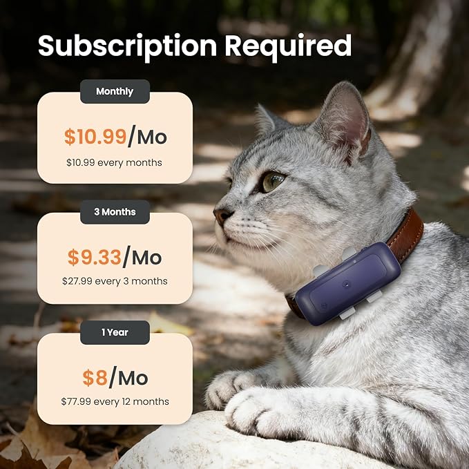 SEEWORLD Cat Tracker 4G Mini GPS Pet Tracker Device for Dogs Cats Real-Time Location, Virtual Fence, 180 Days Location History for 6.5lbs+ Pets, Subscription Required