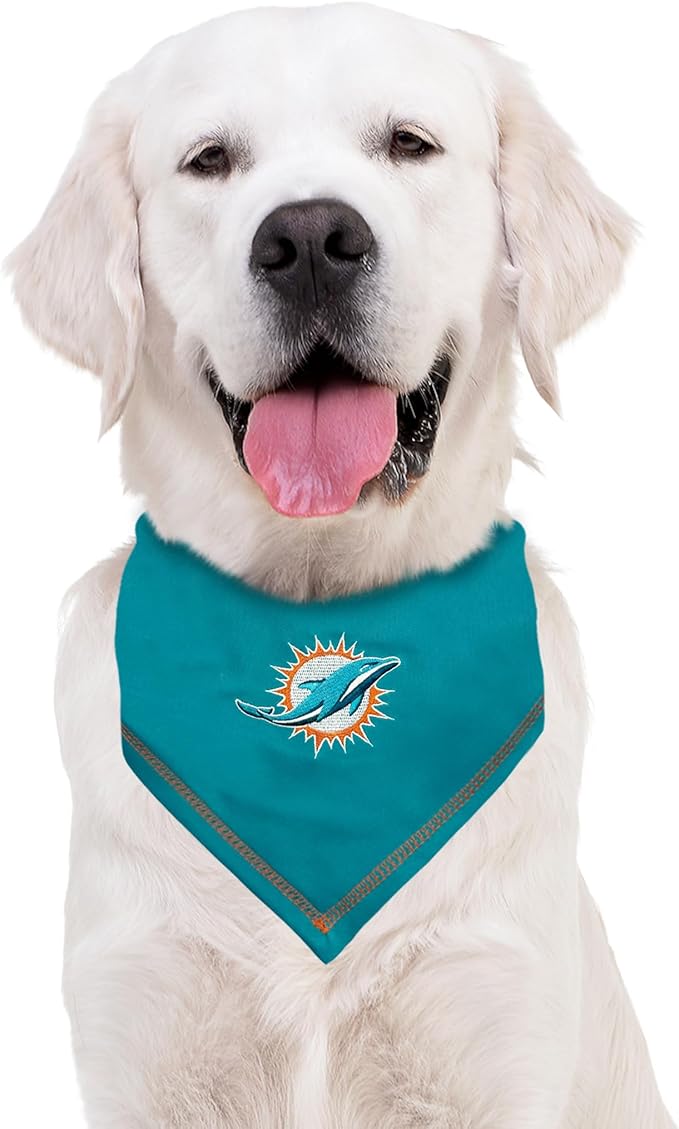 Pets First NFL Miami Dolphins TIE Bandana, Large/X-Large. Dog Bandana Scarf Bib for Pet Cat Dog. The Ultimate Game-Day, Party Bandana