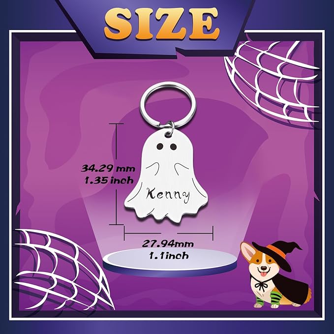 Spooky Dog Tag, Halloween Personalized Dog Tags for Pets, Customized Pet ID Tag for Black Cat, Witch Friendly Cat Tags, Funny Specter Dog Name Tag, Stainless Steel Dog ID Tag Engraved on Both Sides