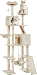 Yaheetech Cat Tree, 82.5in Large Tower w/Hammock, 2 Kitty-Ear Perches, 2 Cozy Condos, Scratching Posts, Basket, Furniture for Large Cats, Kittens, Beige