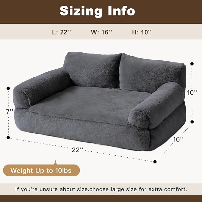 Cat Beds for Indoor Cats, Cat Couch Bed, Cute Cats Sofas for Pets, Small Dog Sofas & Chairs with Removable Washable Cover, Plush Soft Pet Furniture for 10lbs Small Dogs & Cats(Dark Grey)