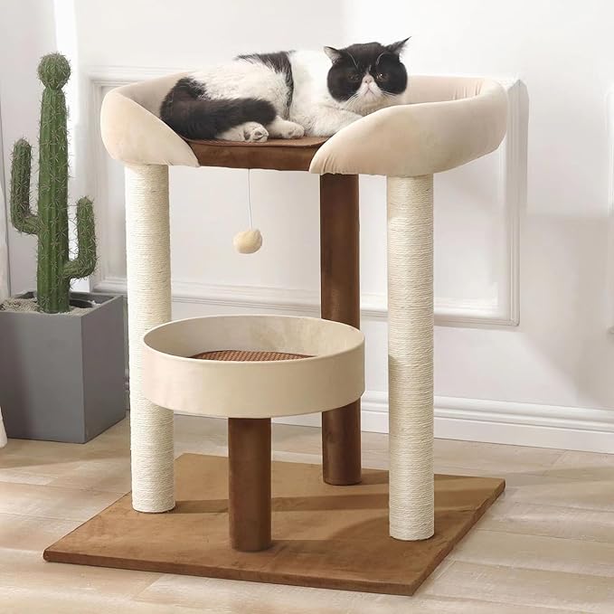 SHENGOCASE Modern Cat Tree Tower with Extra Large Platform Perch Bed for Maine Coon and Big Couch Sofa for Multiple Cats