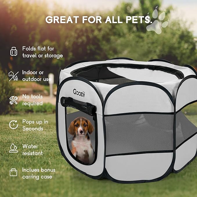 Pet Cat Playpen for Indoor Cats Enclosed, Puppy Dog Play Pen for Outdoor Travel Camping (Large Size, Light Grey)