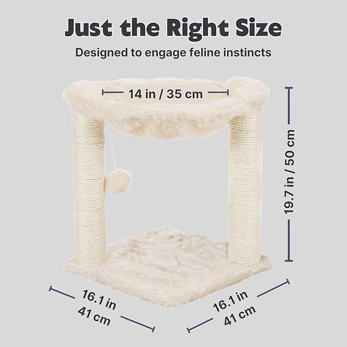 TRIXIE Baza Scratching Post with Hammock | 16" Base, Cream, Small