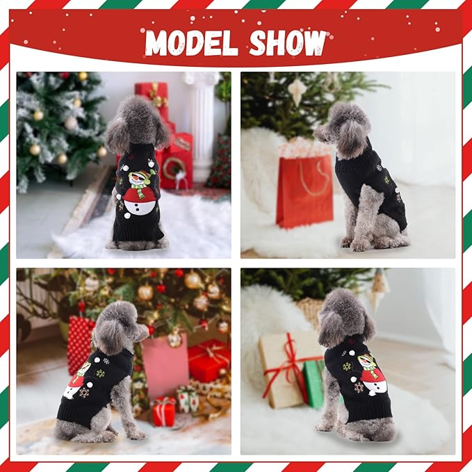 Christmas Dog Sweaters Xmas Pet Outfit Clothes Cute Black Snowman Costume Puppy Cat Knitted Jumpers (L,Black Snowman)