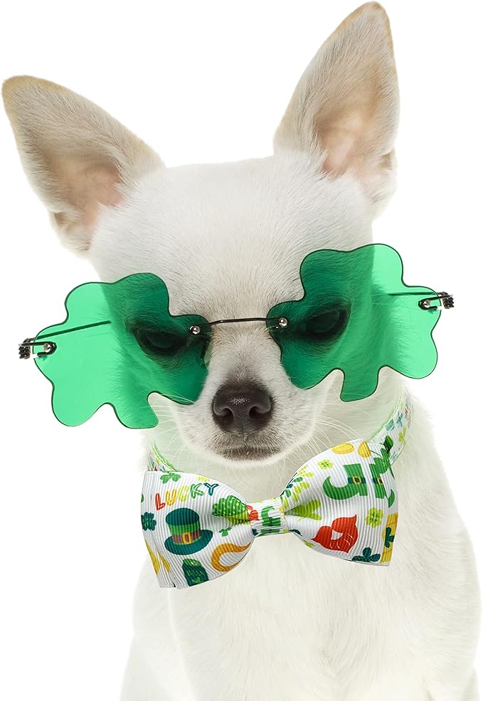 2 Pack St. Patrick Day Cat Collar with Bow Tie,Holiday Kitty Kitten Collar with Bell for Male Female Boys and Girls (Luckyclover)