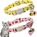 2 Pack Bee Cat Collars Breakaway with Bell, DOGWONG Safety Buckle Cute Strawberry Cat Collar for Girl Boy Cats，Adjustable 7-12 Inch