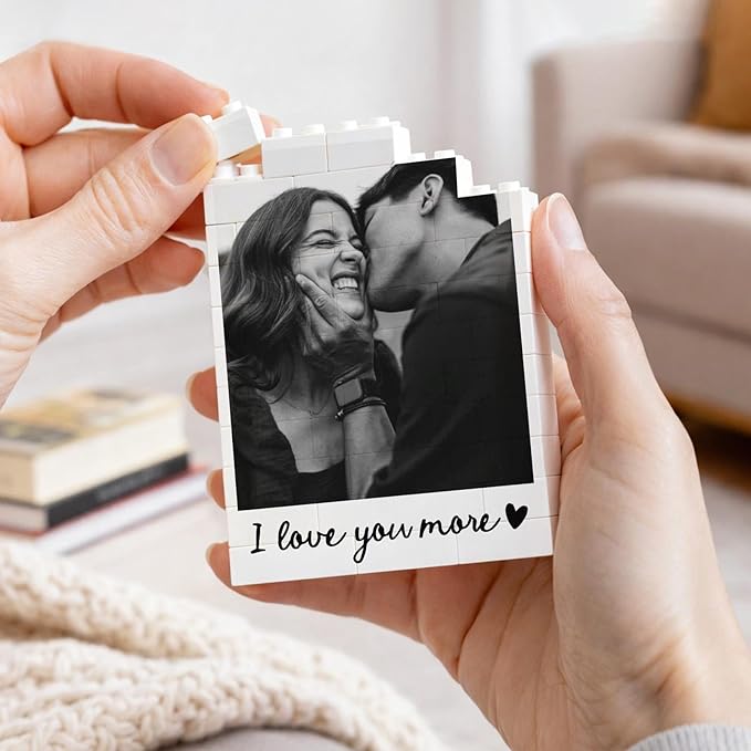 NAZENTI Custom Couple Photo Building Blocks gifts for Him Her, Puzzle Building Blocks Gifts for Valentines Birthday, Couple Gift, Custom Home Decor with Photo for Couples, Puzzle Gift For Husband