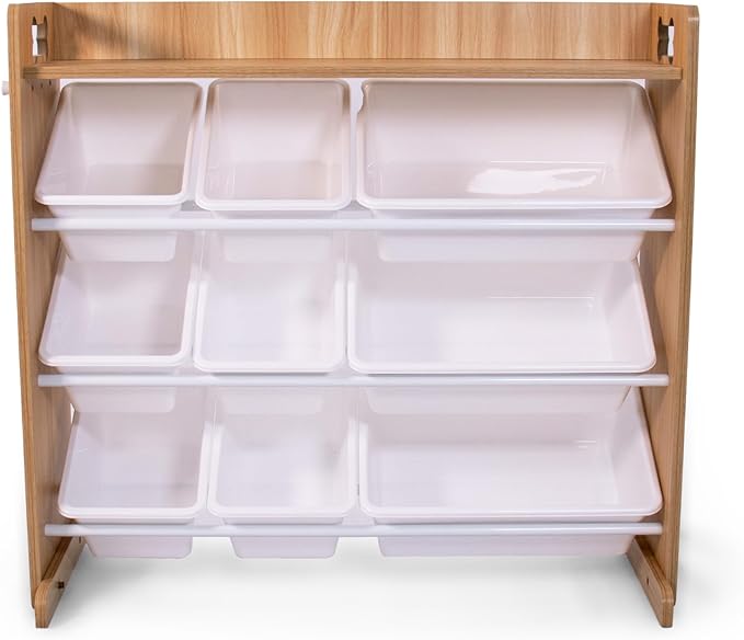 Humble Crew Aspen Pet Supplies Organizer with Shelf and 9 Storage Bins – Natural Wood Frame with White Bins, Hooks & Bone Cutout Handles for Dogs, Cats & Small Pets