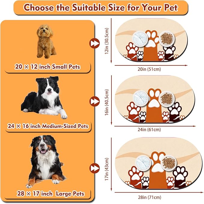 Cat Food Mat 24''x16'', Absorbent Cat Mats for Food and Water, Non-Slip Rubber Mat for Cats Bowls, Easy Store Pet Food Placemat, Mats for Under Cats Food Bowls, Fit with Kitchen, Living Room