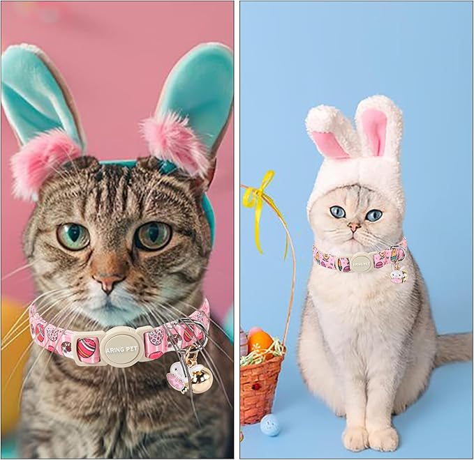 ARING PET 2 Pack Easter Cat Collars-Cute Easter Eggs Cat Collar Breakaway with Bell&Pendant, Adjustable Pink Chick Kitten Collars with Safety Buckle for Girl&Boy Cats