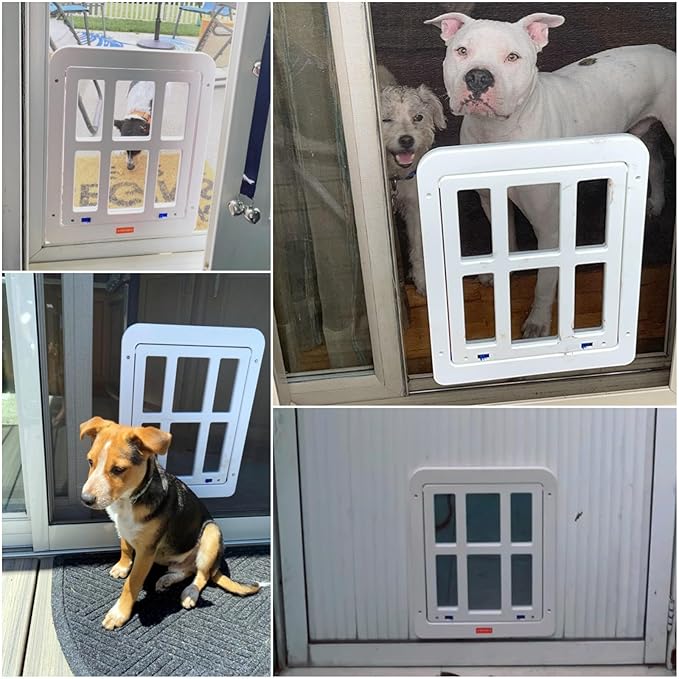 NAMSAN Dog Screen Door, Passage Size 12 x 16 inches, Dog Door for Screen Door, Large Pet Door for Sliding Door, Magnetic Automatic Closing, Self-Assembly, Lockable, White ﻿
