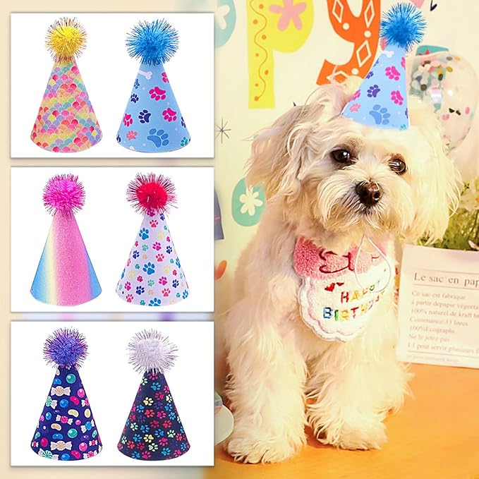 6pcs/Pack Dog Birthday Hat Party Hats Supplies for Small Medium Doggie Puppies Cat Kitten Decorations Grooming Accessories